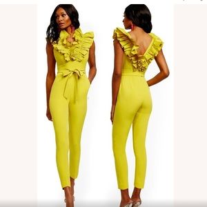 New York And Company 7th AvenueYellow Madie Ruffle Sleeve Jumpsuit Pocket